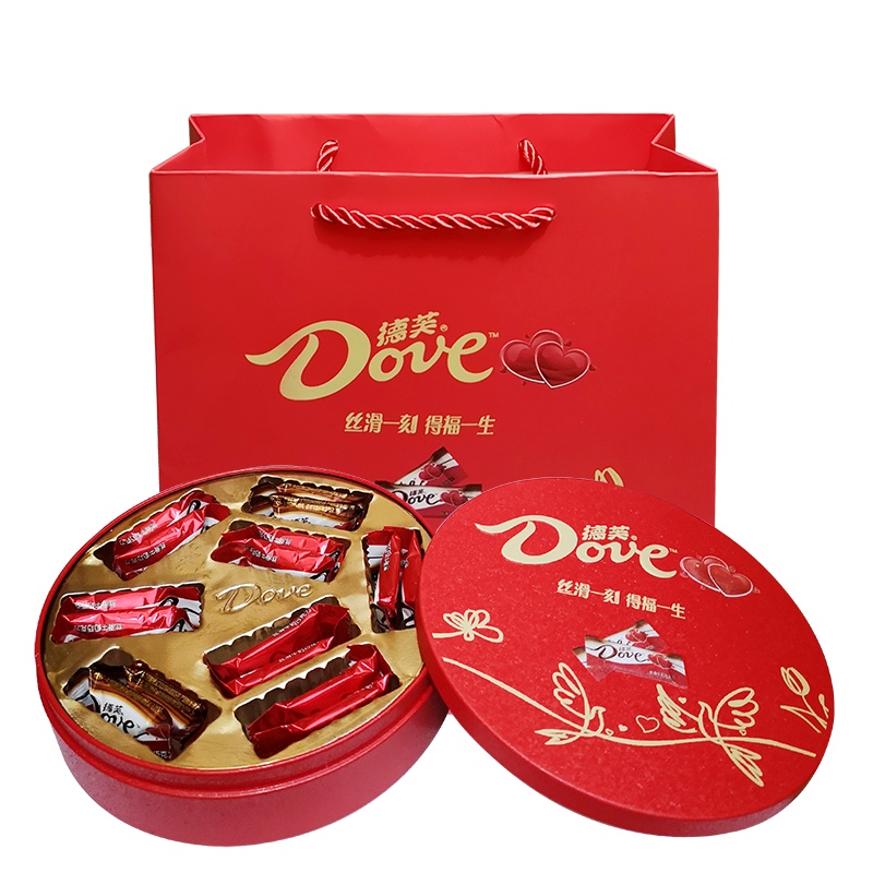 Dove德芙巧克力德芙丝滑牛奶巧克力6+2圆形礼盒装铁盒装婚庆结婚喜糖红色粉色圆形铁盒(不含礼袋)颜色默认随机指定留言