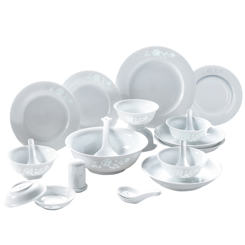 古镇陶瓷 景德镇碗碟套装家用碗中式瓷器礼物北欧玲珑餐具白瓷碗盘