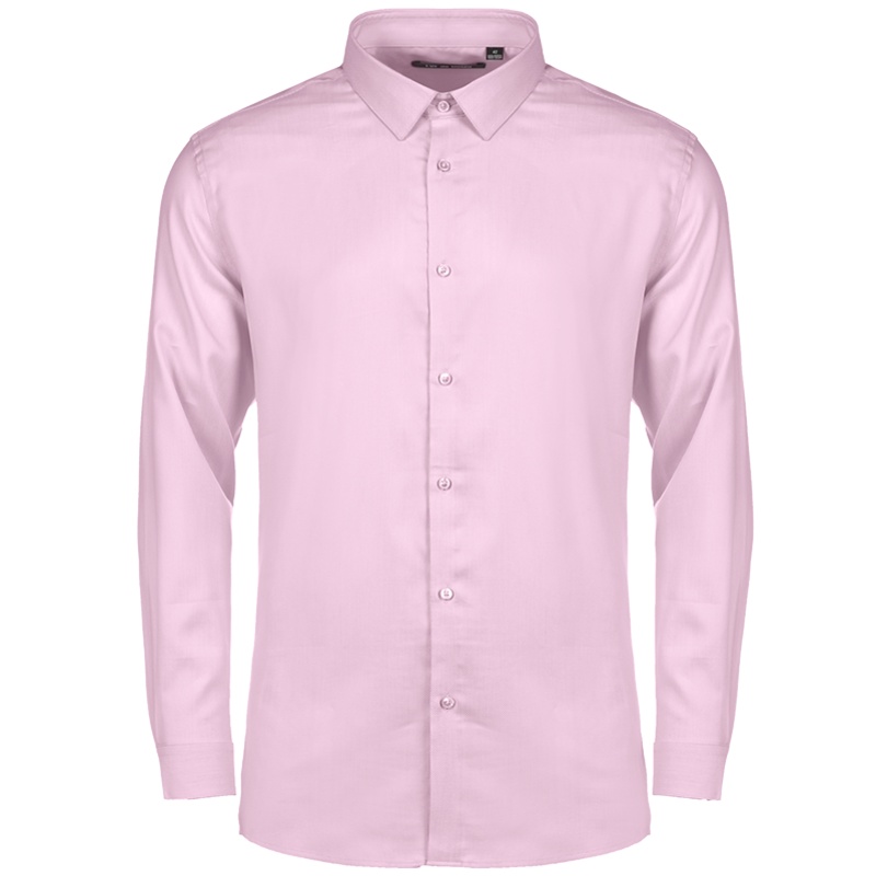 依文秋季男衬衫长袖商场同款 透气 薄款棉桑蚕丝粉色衬衣