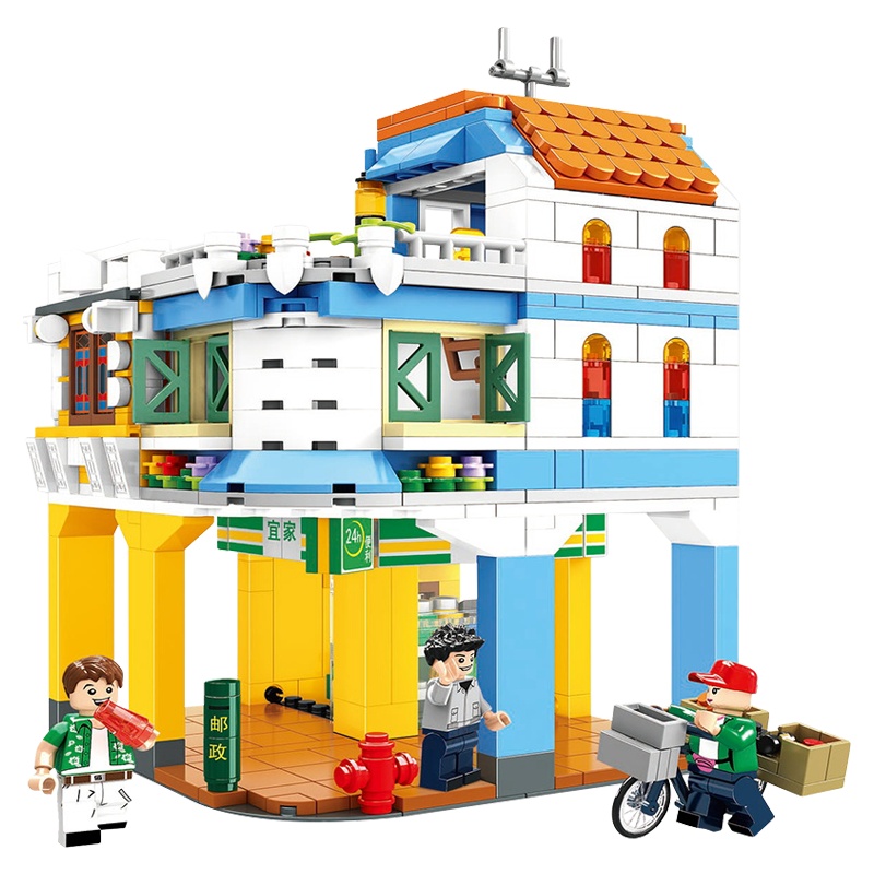 积木拼装模型益智城市街景建筑启蒙玩具广州小蛮腰(创意城市之骑楼-文明街口)