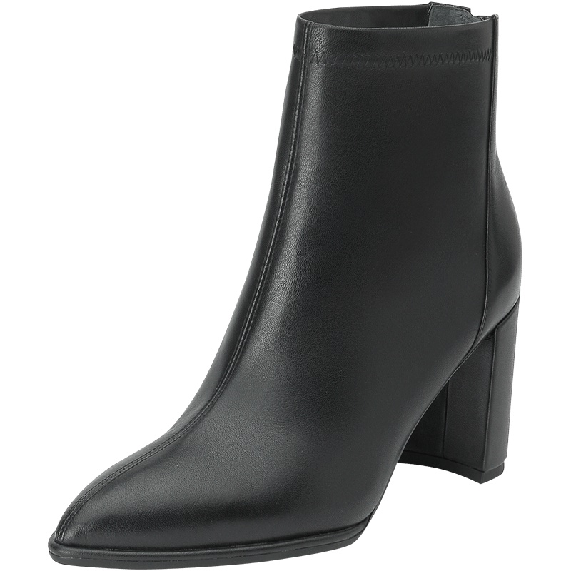 思加图2019冬季新款简约后拉链短靴女皮靴9H111DD9