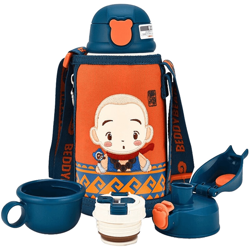 杯具熊一禅小和尚儿童保温杯带吸管儿童水杯316不锈钢内胆宝宝学饮杯儿童保温壶630mlBEDDYBEAR