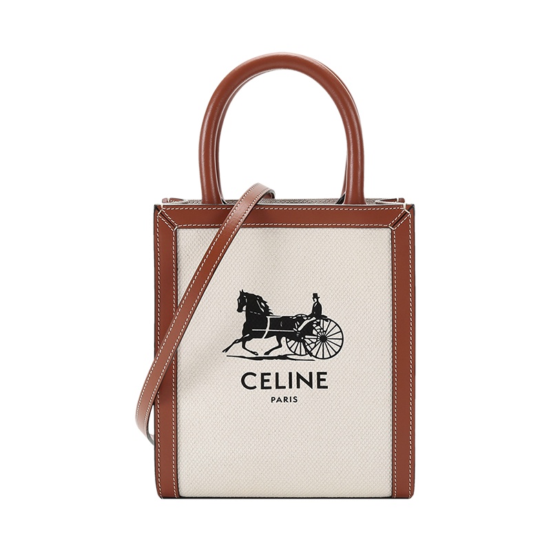 CELINE 赛琳 女士 织物配皮CABAS手提单肩斜挎包迷你款 193302DCI