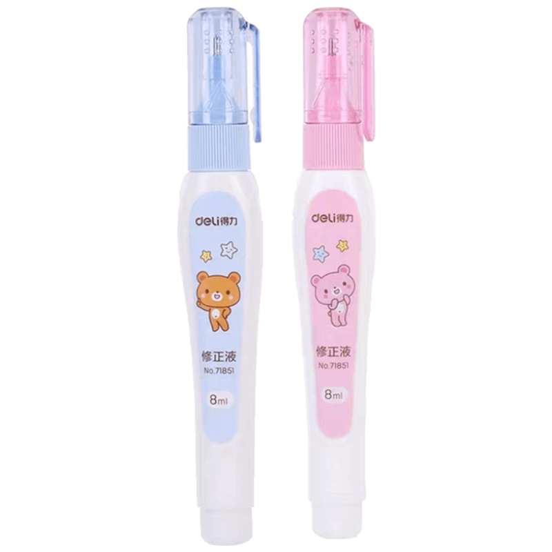 得力涂改液修正液快干学生用改正液快干修正液笔文具用品消字灵小学生涂改液修正笔多功能白色卡通5只装