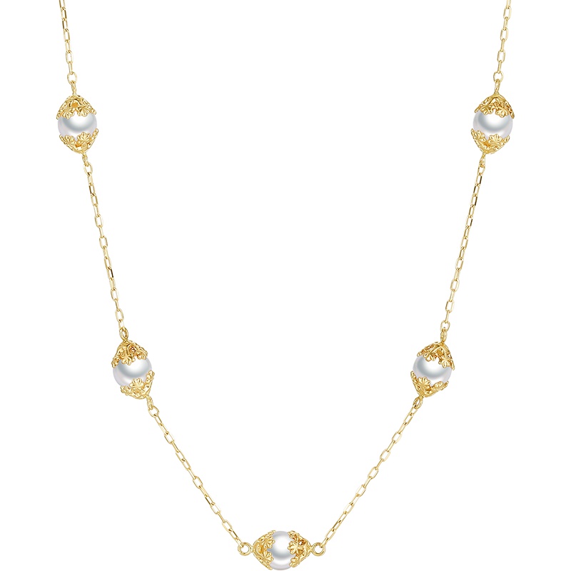 周大生珍珠项链女款18k金套链淡水珍珠挂饰精致花叶复古风韵首饰