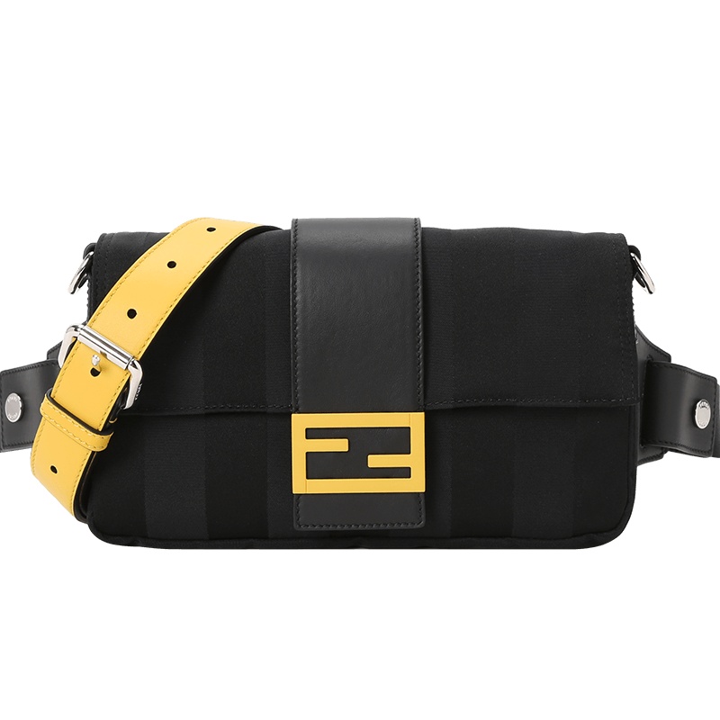 FENDI 芬迪 BAGUETTE 女士单肩包 法棍包大号 双F扣织物7VA472金扣