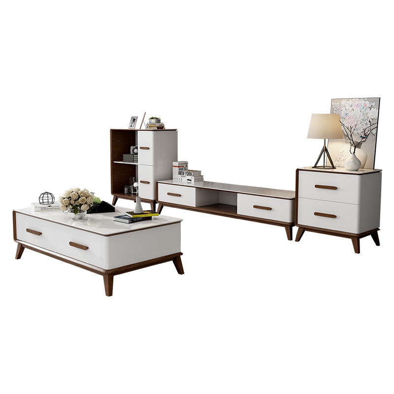 品魅生活 茶几 电视柜组合套装 钢琴烤漆钢化玻璃茶几 现代简约茶几电视柜组合套装 北欧客厅茶桌