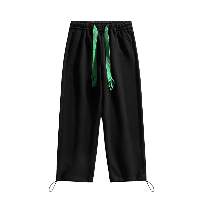 蓝缕金(LANLVJIN)男士休闲裤春季2021新品大码港风棉涤直筒裤青少年松紧系带可调裤脚阔腿裤胖子休闲男裤子