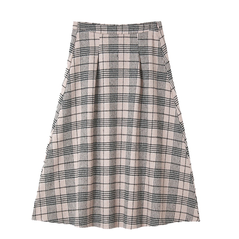 韩都衣舍2019韩版女装秋装新款格子A字中长款半身裙EQ12869婋0629