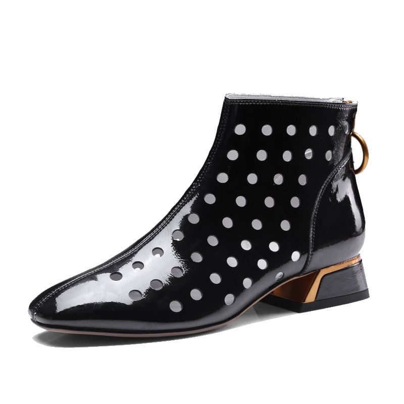 格瑞迪欧英伦2020夏季真皮罗马凉靴镂空透气靴子女欧美粗跟中跟裸靴及踝靴815