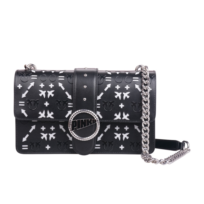 Pinko黑色镂空符号燕子logo小号链条包单肩包1P21BFY5EQZI2