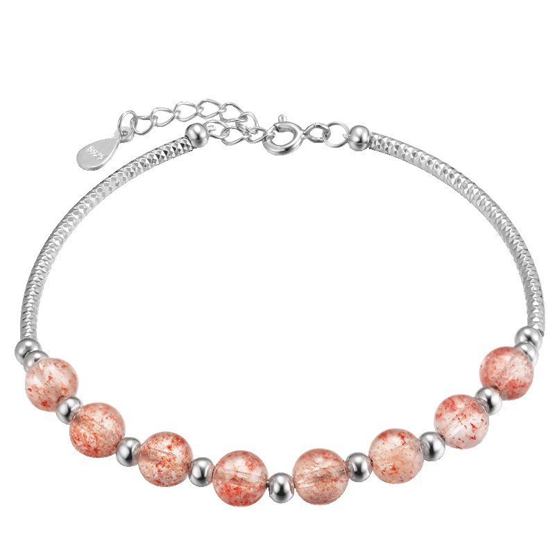 佰色传情(BRIR) 925银草莓晶手链清新简约学生粉手饰韩版潮人女闺蜜