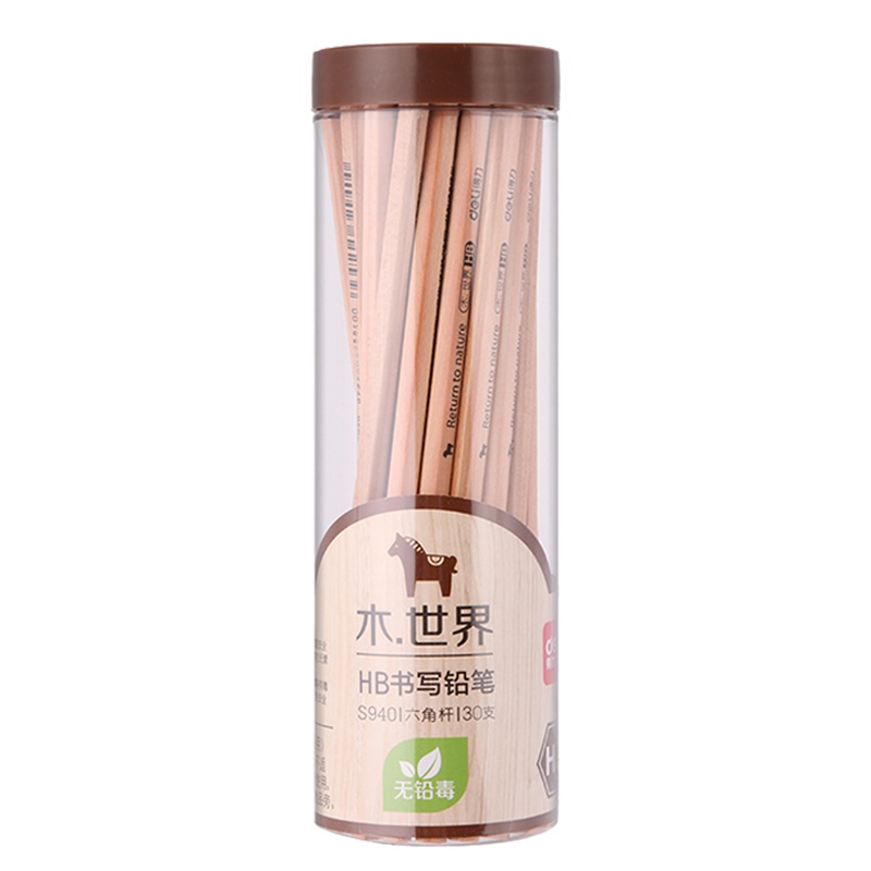 得力铅笔批发30支桶装儿童小学生安全hb铅笔考试常用原木素描铅笔儿童铅笔无毒幼儿园绘图书写安全S940