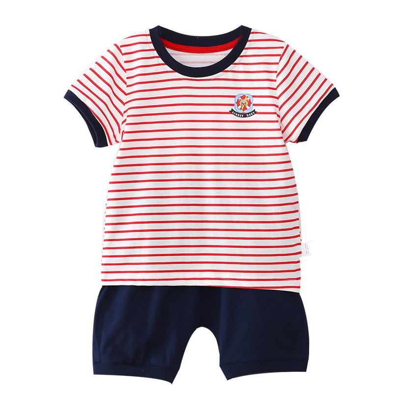 卡伴(Curbblan)儿童夏季穿棉短袖套装童装儿童细条纹短袖套装适合身高80-120cm儿童