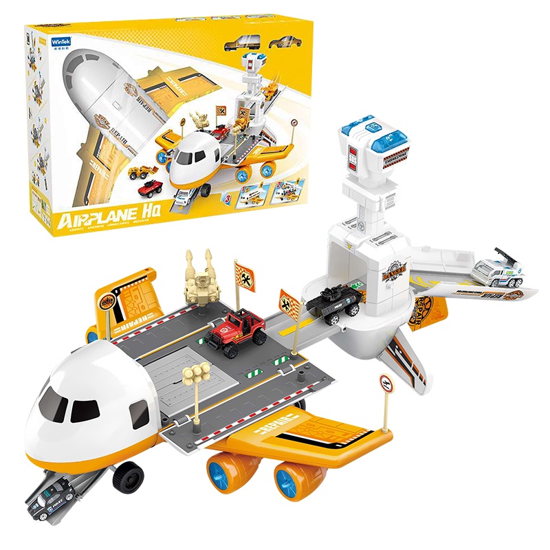 威锋科教音乐灯光合金变形收纳飞机场景轨道警察工程车消防车玩具(7002蓝警察蓝色合金变形赛道收纳飞机)