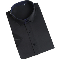 罗曼阿玛尼男士短袖上衣官方旗舰店2021夏季新品衬衫修身中年纯棉舒适中青年大码立领纯色职业气质男装寸衫