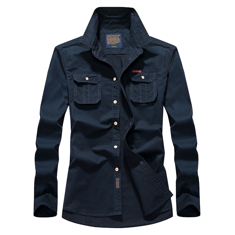 工装衬衣男纯棉贴袋寸衫军旅休闲多口袋男士纯色长袖衬衫 BC9610