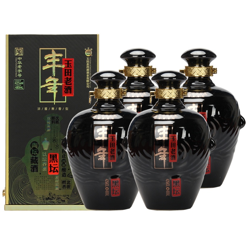 [中华特色]河北供销馆 丰年 玉田老酒 42度黑坛 480ml*4瓶整箱装 非物质文化遗产浓酱兼香型白酒 河北唐山特产