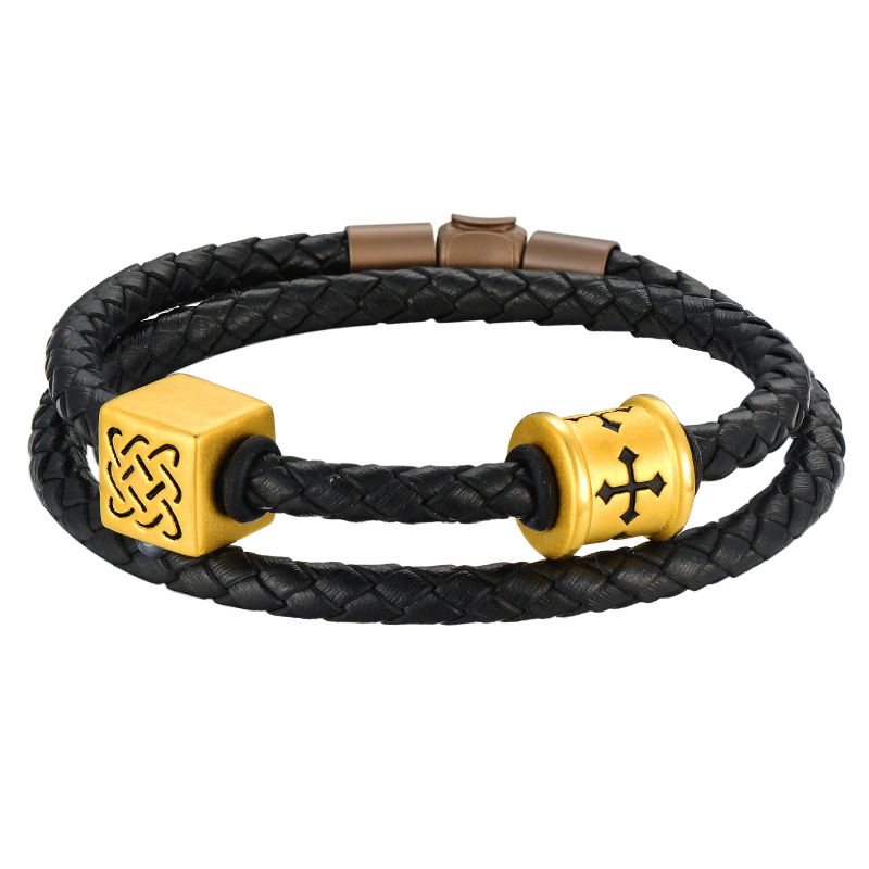 蒂蔻 大版守护信念刺青黄金手链2圈男女情侣款足金手绳