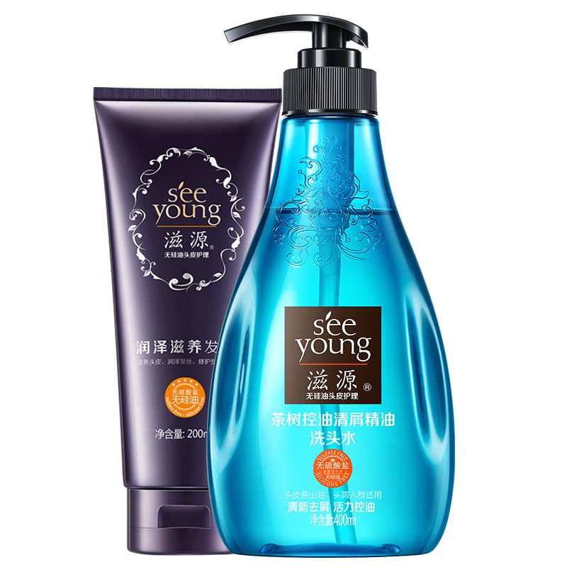 滋源(seeyoung)茶树控油清屑精油洗发水400ml+润泽滋养发膜200ml