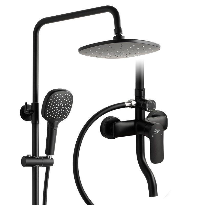 [官方配送]东鹏卫浴(DONG PENG)卫浴花洒喷头 空气能增压淋浴花洒套装 黑色花洒 方形花洒套装混水器妇洗喷枪