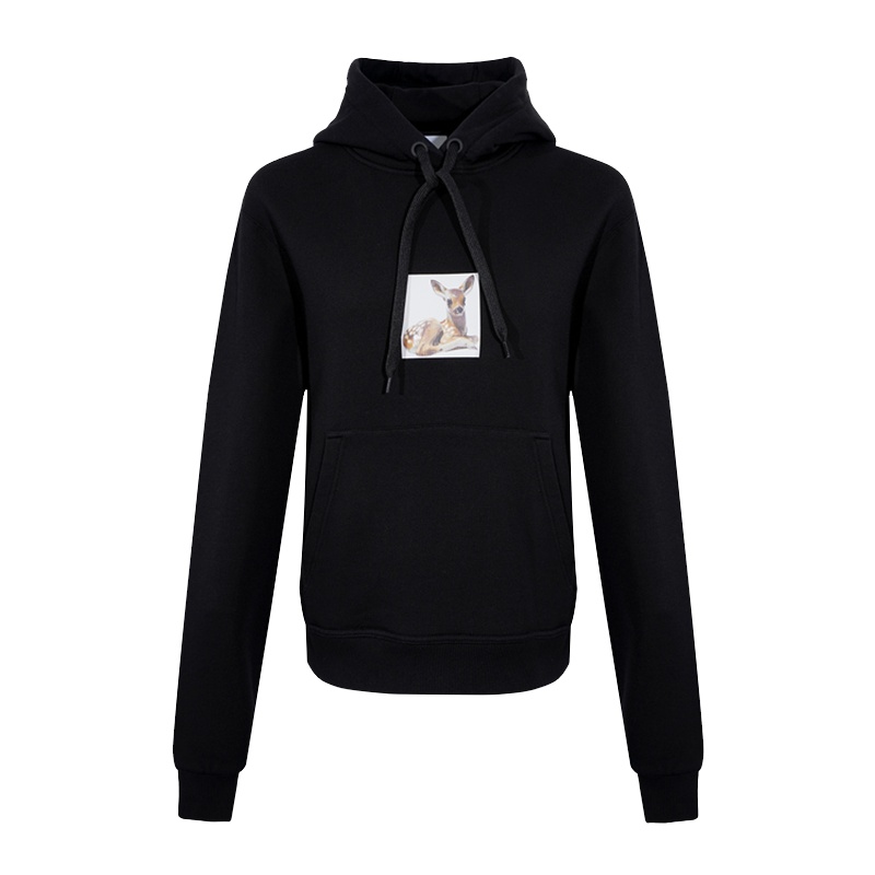 巴宝莉(BURBERRY)女士黑色鹿印花宽松棉质连帽衫小鹿卫衣 8024655