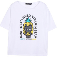 a02新款时尚斜领萌趣卡通印花短袖小众设计感T恤女DTU2D1081KT