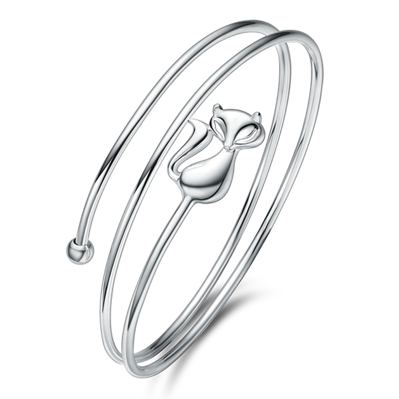 紫金黄金(ZiJin)纯银手镯灵狐女款光面时尚多圈开口首饰999足银