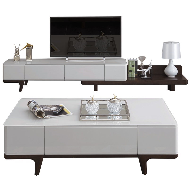芝华仕 现代简约客厅钢化玻璃储物茶几电视柜套餐PT002