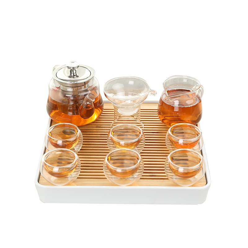 唐宏坊 耐热玻璃茶具套装家用带过滤功夫茶具耐高温透明加厚玻璃花茶壶公道杯茶杯泡茶组合办公室品茶杯子套装