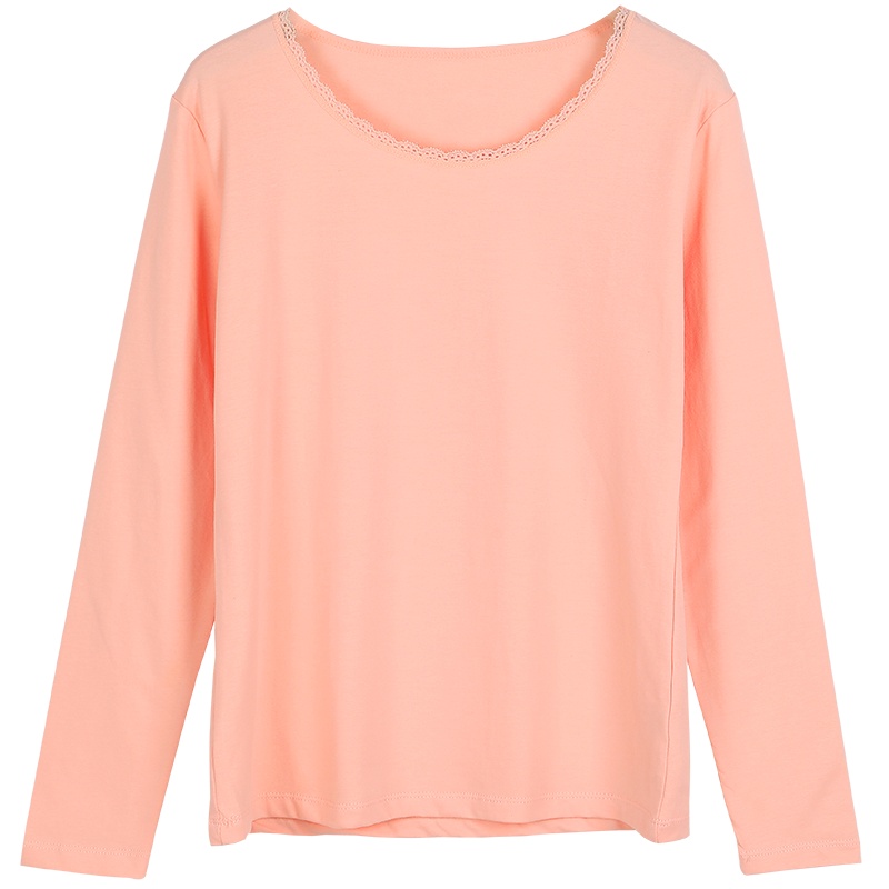 红豆居家(Hodohome)新款女士内衣棉氨舒适圆领秋衣女式基础蕾丝打底衫单件