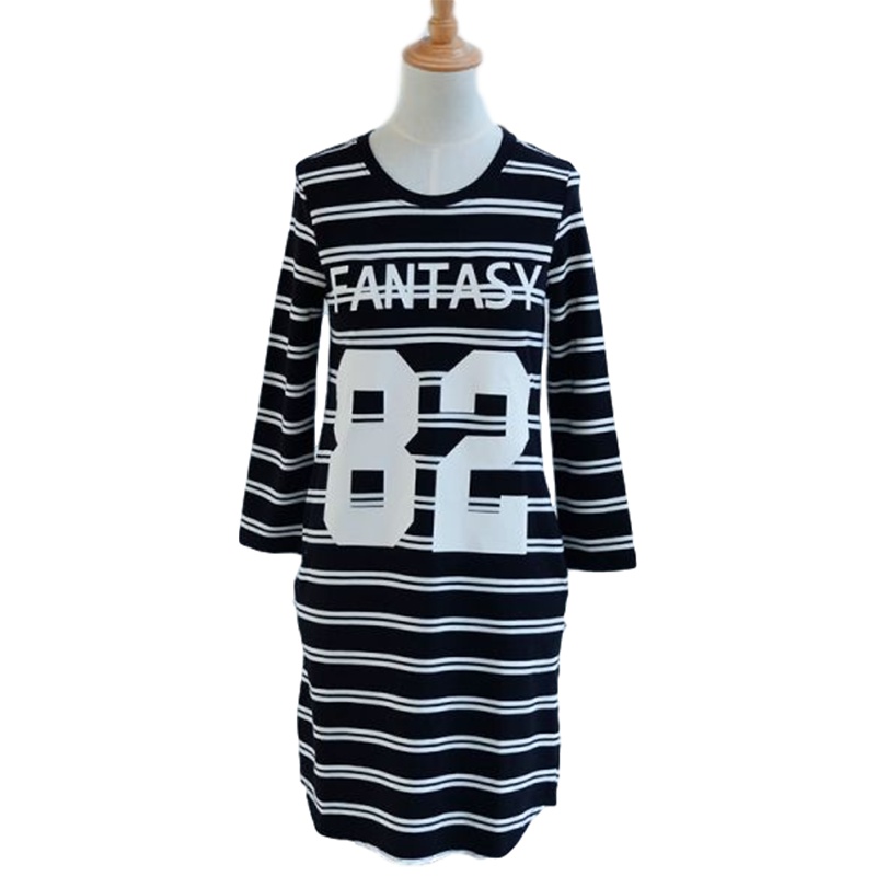 【福利款】拉夏贝尔ulifestyle连衣裙女秋季新款简约条纹字母印花长袖直筒裙