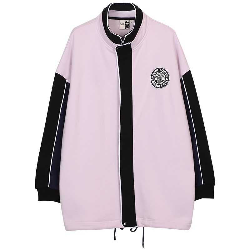 a02新款潮流卡通印花撞色拼接拉链秋冬加绒外套女DTU6D0191KC