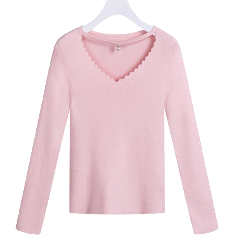 7M毛衣针织衫女秋装新款韩版领黑色打底上衣套头内搭修身72000159