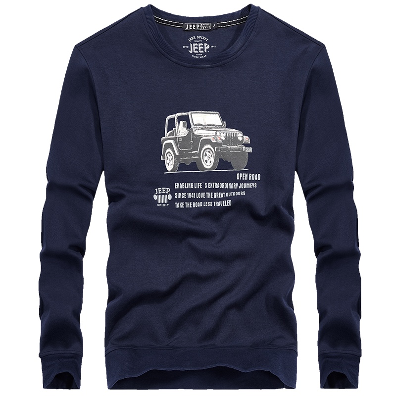 JEEP/吉普男士2019秋季新款圆领套头卫衣打底衫男装上衣印花体恤FSM