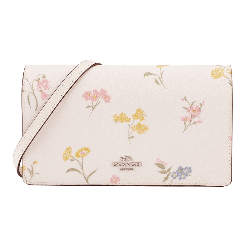 COACH 蔻驰 奢侈品 女士白色印花皮革手拿单肩斜挎两用包