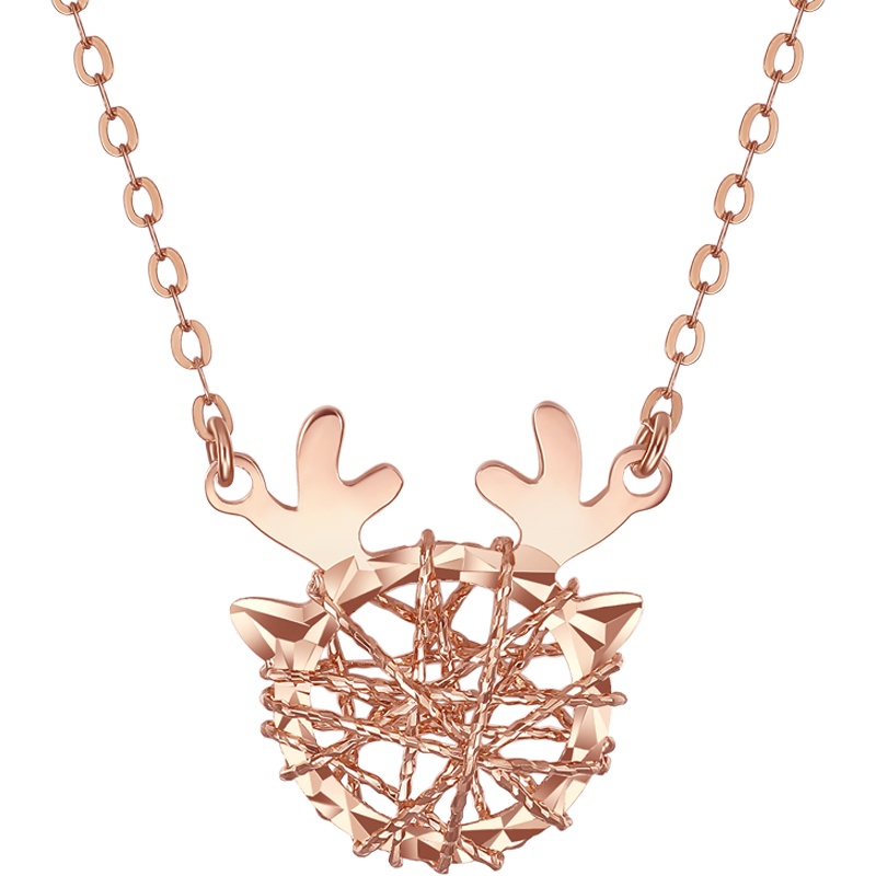 周大生 18K金项链女玫瑰金圣诞小鹿套链一路有你送女友 18K金小鹿套链