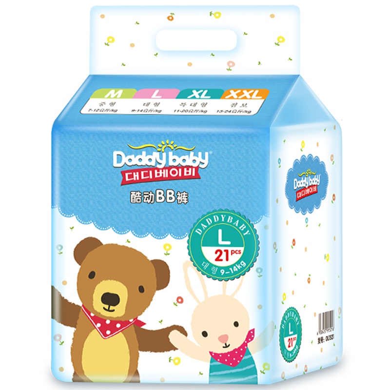 爹地宝贝(DADDY BABY)酷动BB裤 成长裤/拉拉裤 大码L21片(9kg-14kg) 新升级 添加丝肽蛋白