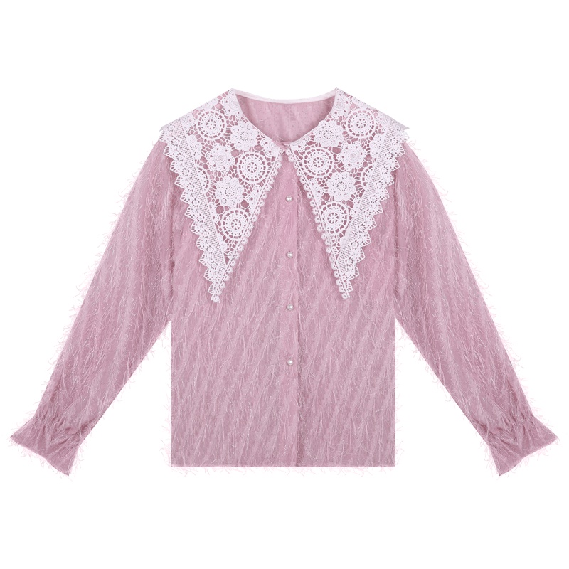 2019新款法式流苏娃娃领衬衫女宽松喇叭长袖打底衫大翻领超仙上衣
