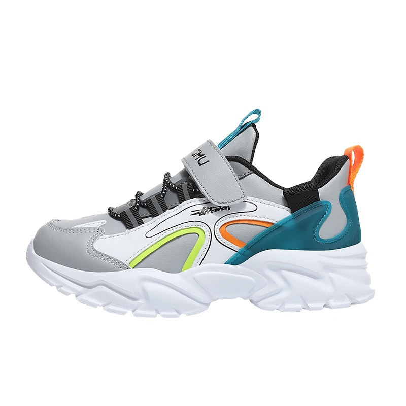 Claw money男童春季皮面防水儿童老爹鞋中大童小学生女童运动跑鞋