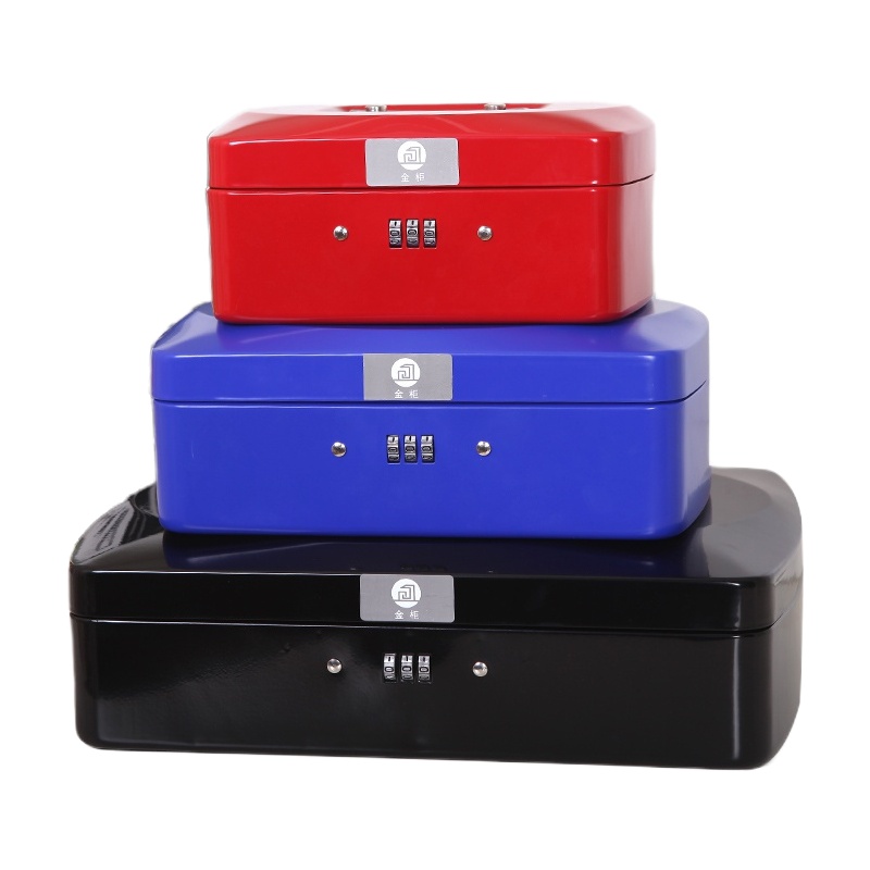 带锁铁盒手提小箱子收纳盒加厚保险储物盒密码盒 中号橘黄色 20*16*9