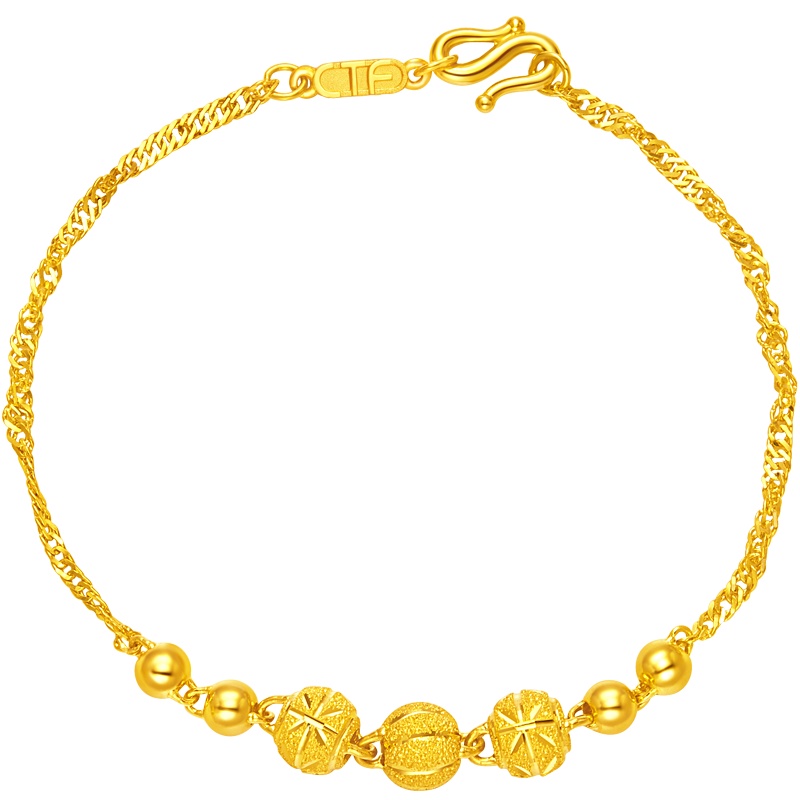 周大福珠宝首饰串珠小圆珠足金金手链（工费198元）计价F219169