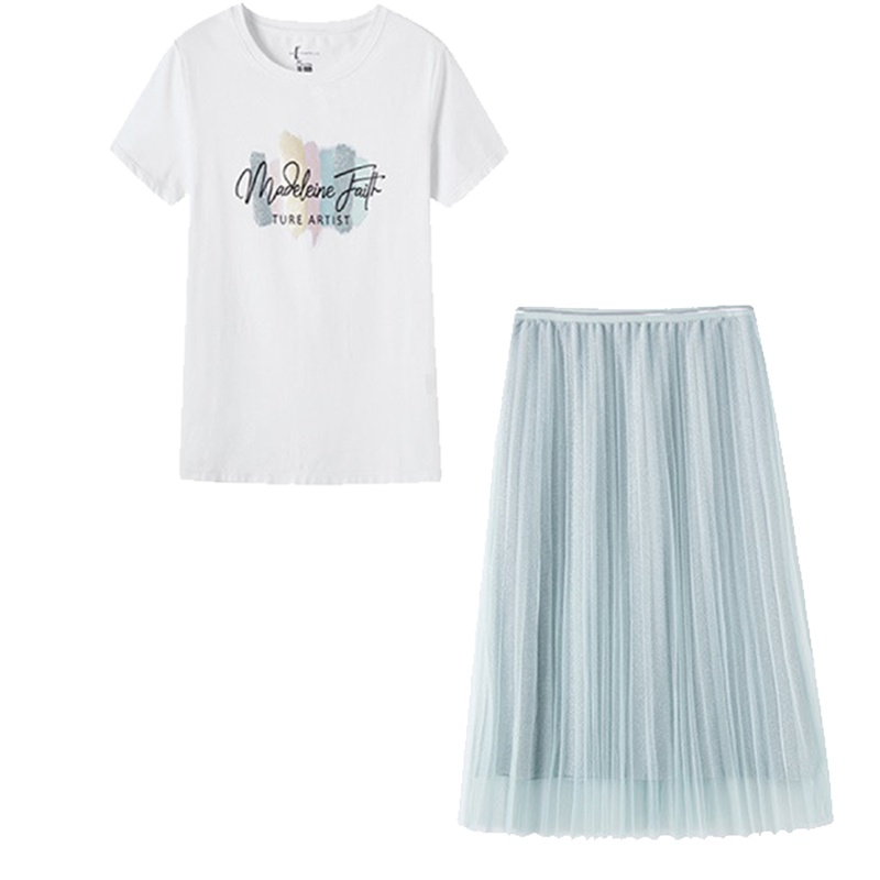 【专柜同款】【阚清子同款】拉夏贝尔新款女装T恤上衣网纱半身裙子套装10021024