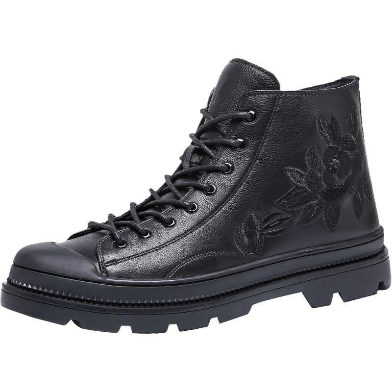 GOLF/高尔夫英伦百搭绣花时尚靴真皮靴子男黑色