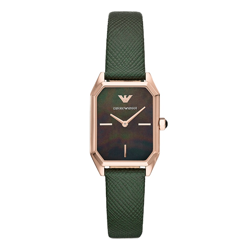 阿玛尼(EMPORIO.ARMANI)手表 时尚方盘休闲皮带石英表女士腕表方形小绿表AR11149 送女友 七夕礼物