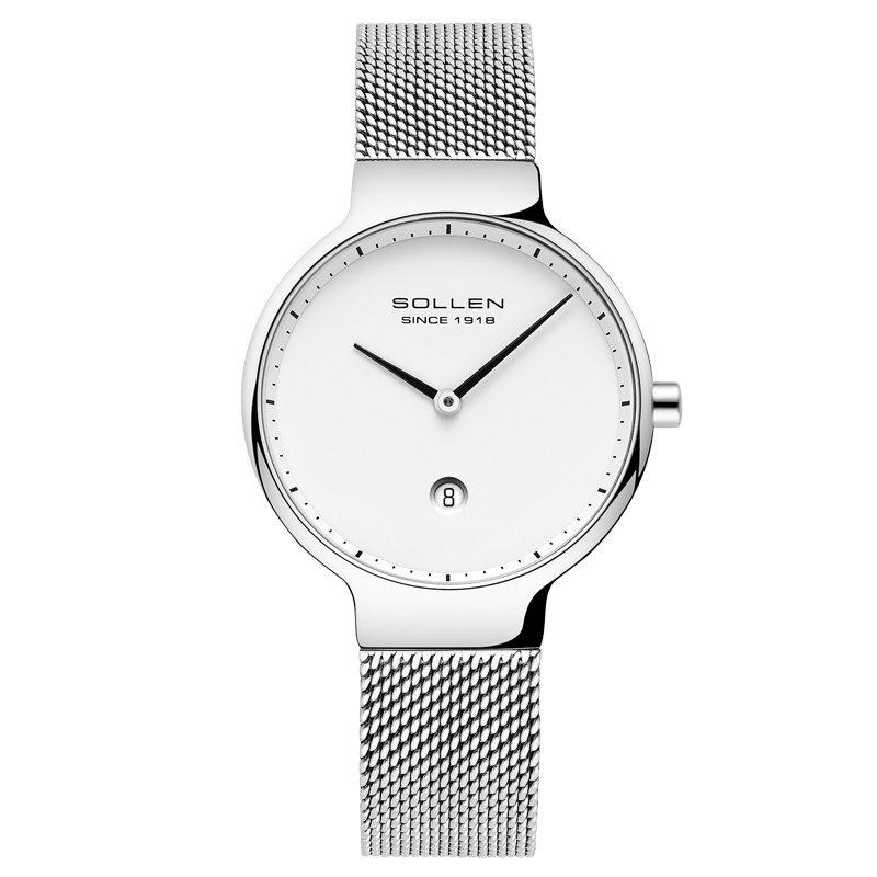 梭伦(SOLLEN)手表女士时尚休闲潮流防水韩版简约学生钢带石英超薄女表新款SL9015L