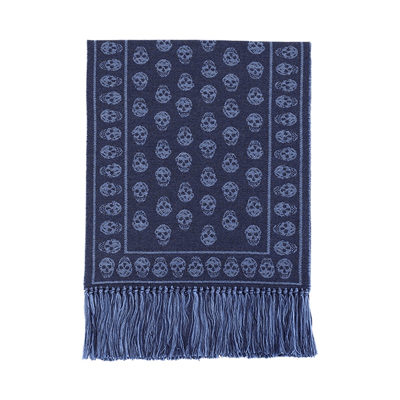 ALEXANDER MCQUEEN 亚历山大.麦昆 男女同款时尚骷髅印花羊毛丝巾围巾5243553A78Q黑色TU