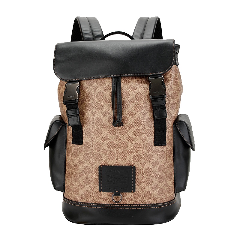 自营 新品 COACH 蔻驰 品 欧美时尚男士专柜款Bleecker系列专柜款卡其黑色人造革配皮双肩包