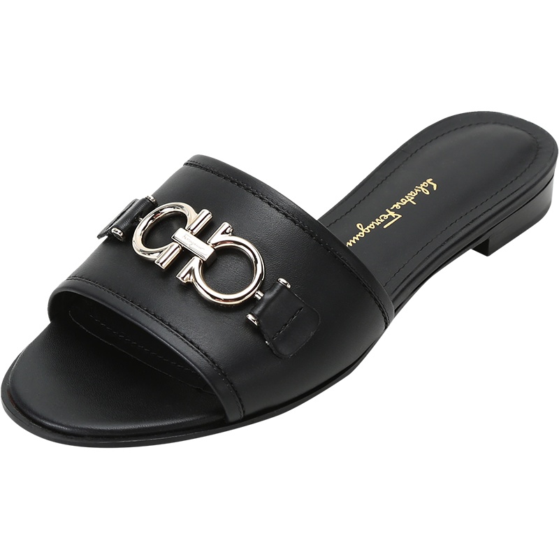Ferragamo 菲拉格慕 女士 RHODES系列牛皮Gancini扣饰拖鞋 0730192