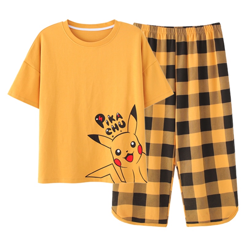 浪莎纯棉睡衣套装女夏季短袖韩版学生宽松薄款皮卡丘家居服可外穿